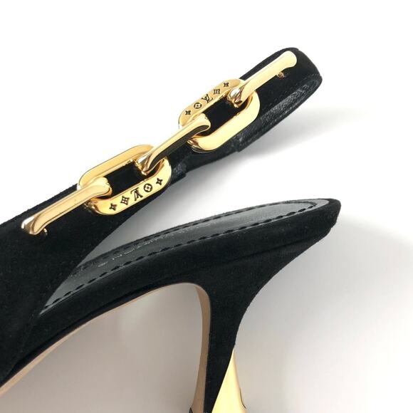 NEW Louis Vuitton Sparkle Slingback Chain Black Suede Kitten Heel Pumps 38 - Picture 5 of 9